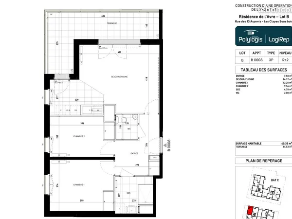 Appartement 3 pièces 60 m²