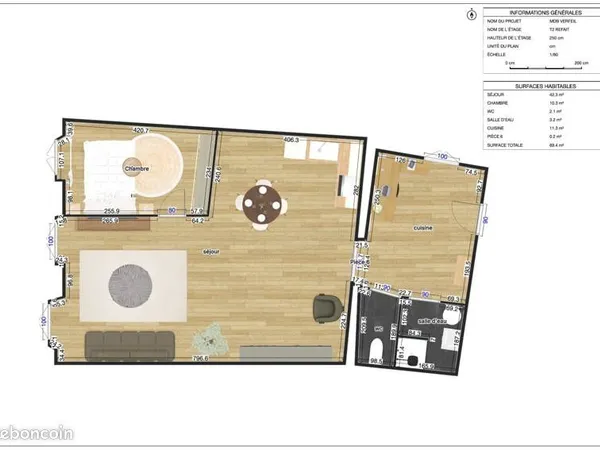 Appartement 2 pièces 66 m²