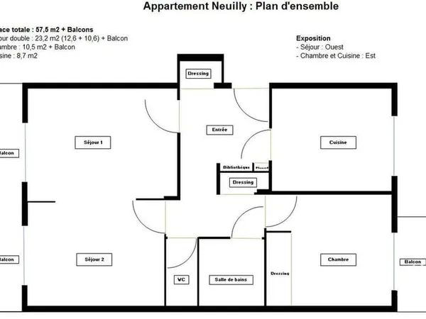 Appartement 3 pièces 58 m²