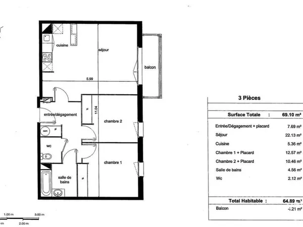 Appartement 3 pièces 65 m²