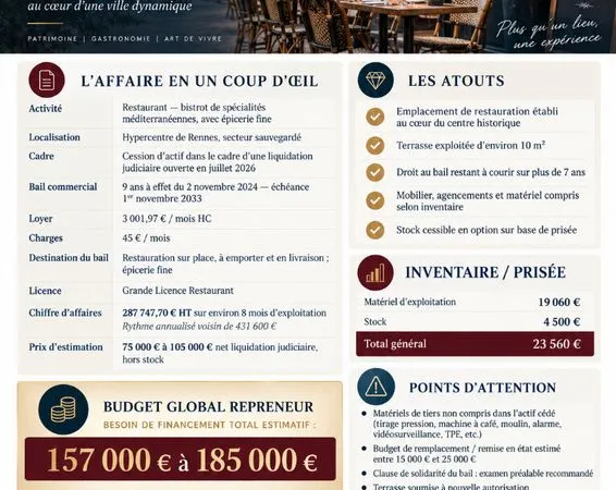 Fonds de commerce, restaurant RENNES