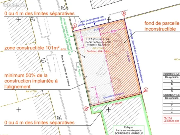 Terrain 204 m² Rennes