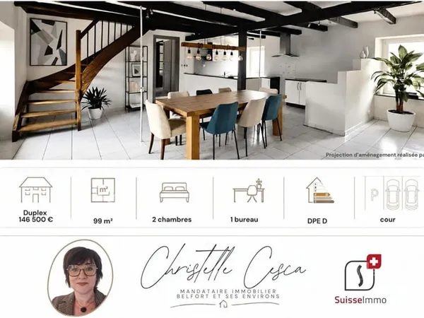 BAVILLIERS - DUPLEX 99 m² AVEC ENTRÉE INDÉPENDANTE, EXTÉRIEUR ET STATIONNEMENTS