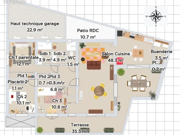 À LOUER T4 DE 107 m² NON MEUBLE À MAUGUIO CENTRE
