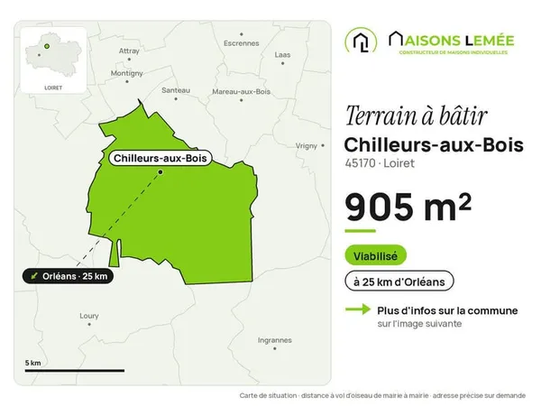 Terrain à bâtir 905 m² viabilisé à Chilleurs-aux-Bois