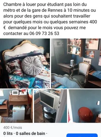 Chambre de 10m2 à louer sur Rennes