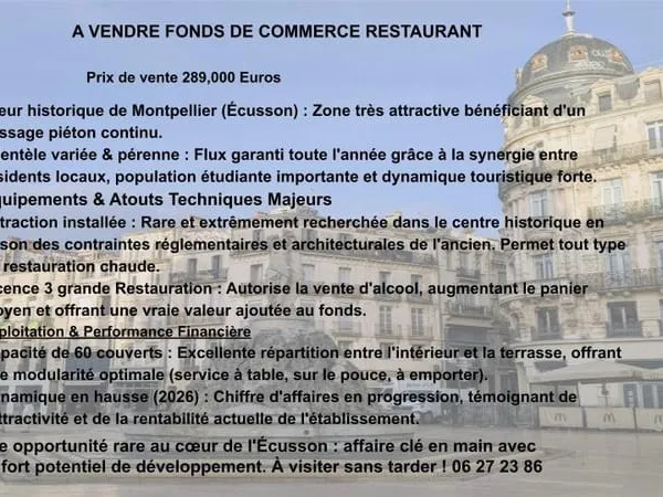 EXCLUSIVITÉ -- Restaurant en plein coeur de Montpellier avec T