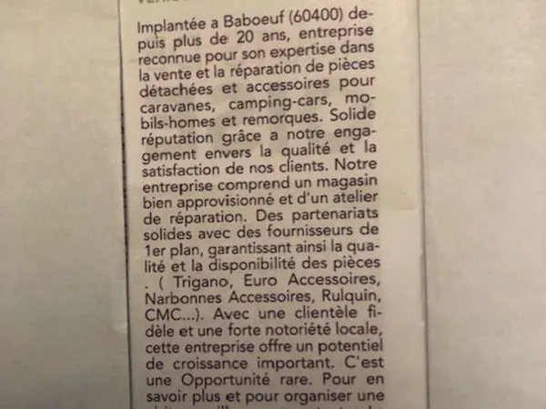 commerce de pièces détachées pour camping cars et caravanes