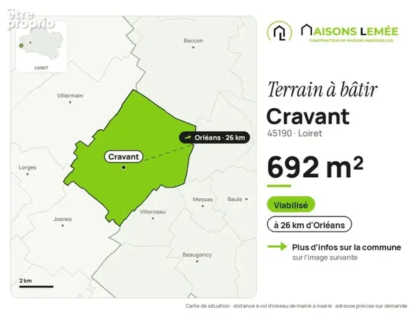 Terrain à bâtir 692 m² viabilisé à Cravant