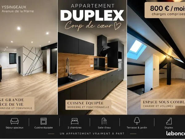Duplex rénové - 2 chambres + combles aménagés - terrasse/jardin - Yssingeaux