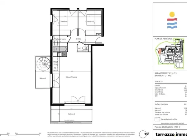 Appartement 3 pièces 62 m²