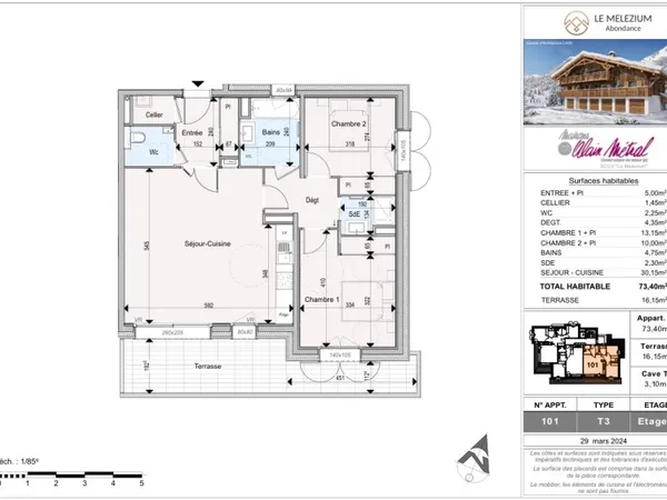 Appartement 3 pièces 73 m²