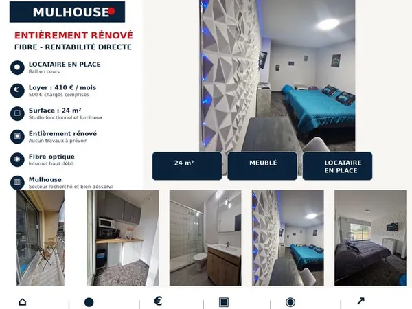 Studio rénové meublé louer