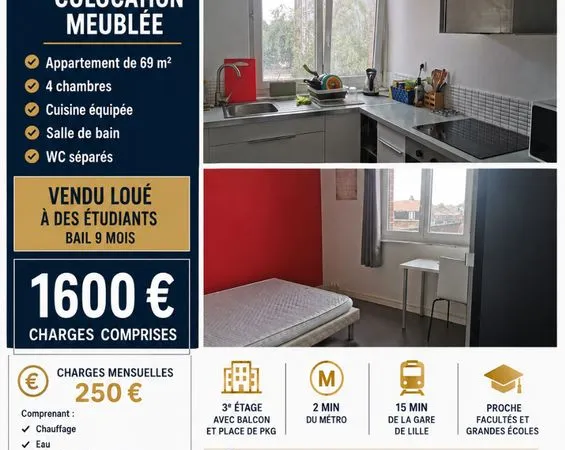 T 5 avec parking proche métro