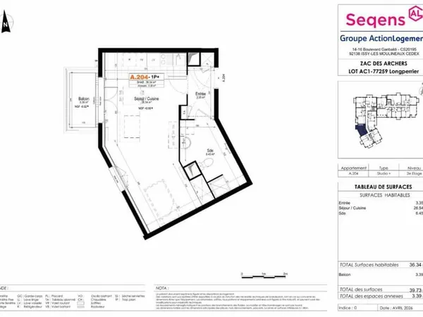 Studio 1 pièce 36 m²