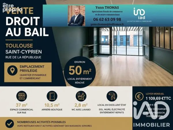 Commerce 1 pièce 50 m²