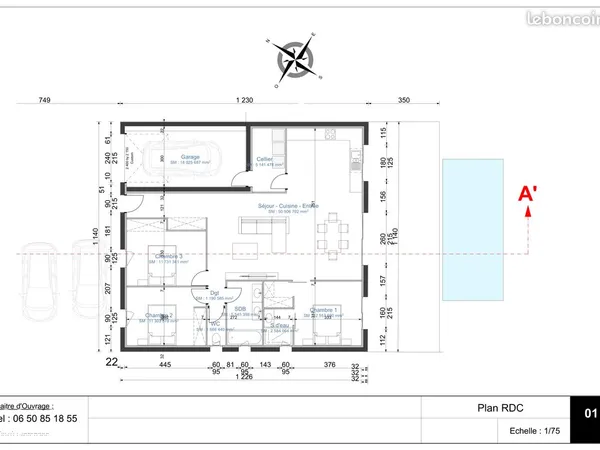 🌳Terrain constructible 800m2 viabilisé avec permis Maison Plain pied + piscine