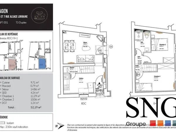 Duplex 3 pièces 52 m²