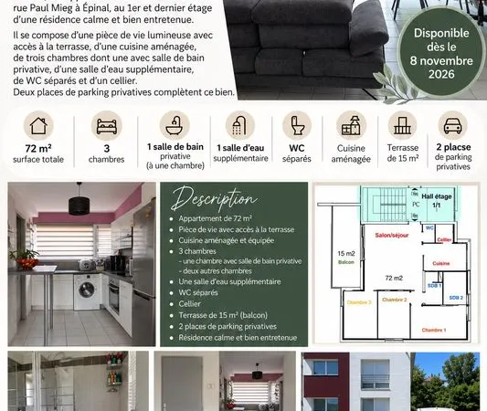 Location appartement épinal de 72m2