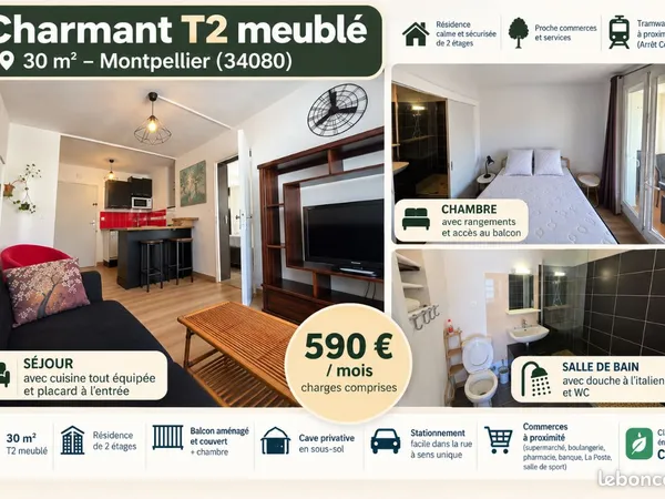 T2 MEUBLÉ RÉNOVÉ - 30 m² - BALCON + CAVE