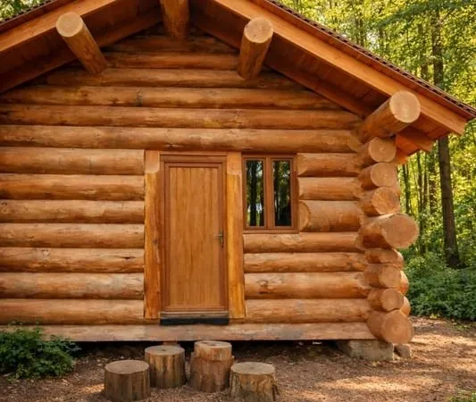 Maison chalet gîte annexe fuste en rondins de bois brut