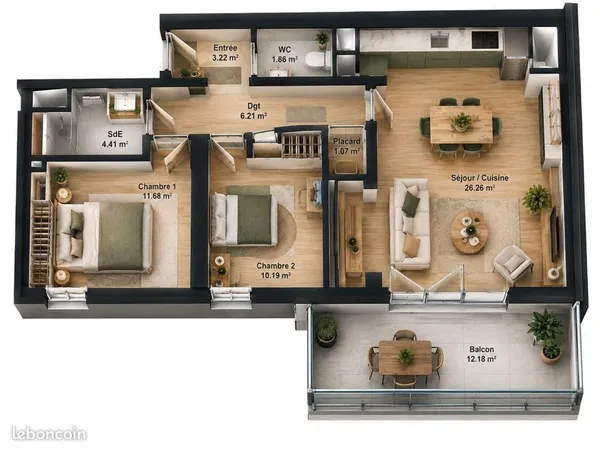 Appartement 3 pièces 64 m²