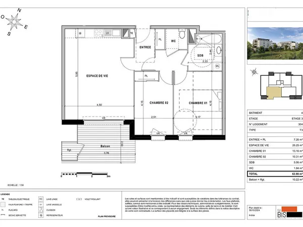SCIEZ - Appartement T3 - 63.98m²