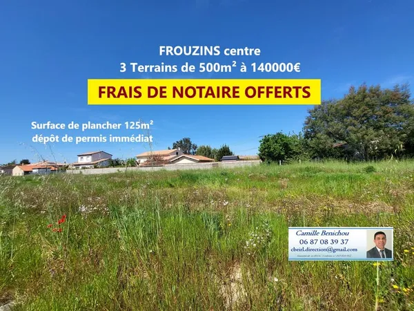 3 TERRAINS de 500m2 sur FROUZINS centre