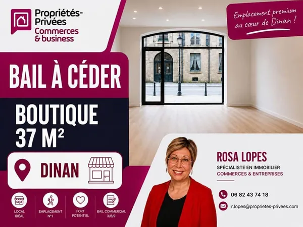 DINAN 22100 - LOCAL COMMERCIAL 37 M², TOUS COMMERCES SAUF RESTAURATION