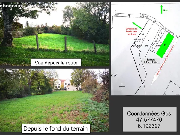 Beau terrain à bâtir 31E/m2 1570m2 9mn de Vesoul