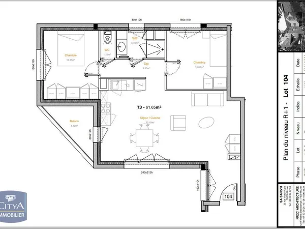 Appartement 3 pièces 61 m²