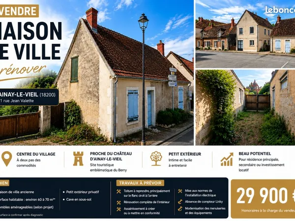 Maison de ville à rénover - Centre d'Ainay-le-Vieil (18200)