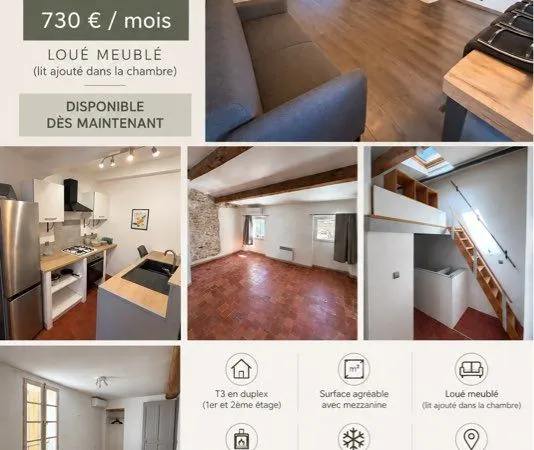 à louer - t3 meublé à villes-sur-auzon