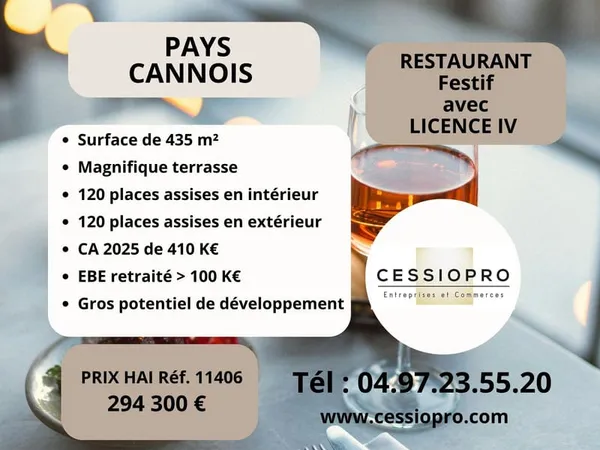 PAYS CANNOIS - RESTAURANT FESTIF AVEC LICENCE IV - TERRASSE DE PLUS DE 100 PLACES PARKINGS