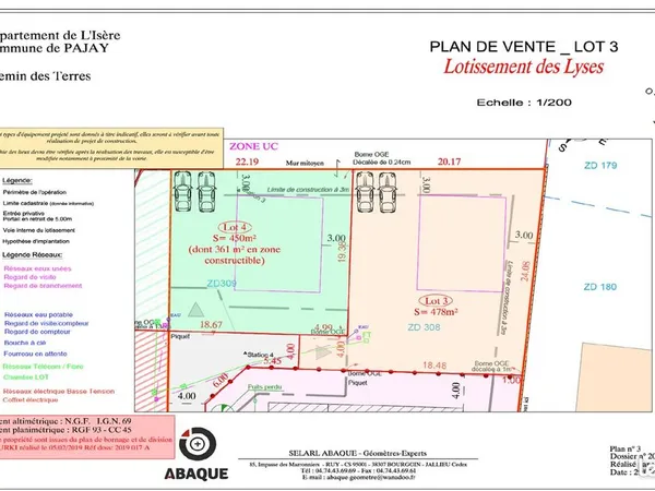 Terrain constructible viabilisé de 478 m² - PAJAY (38260)