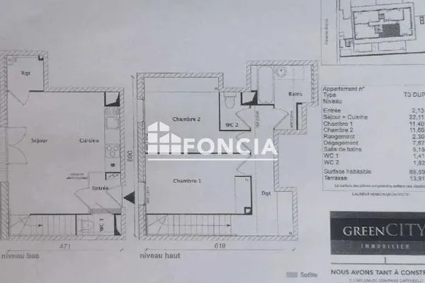Appartement 3 pièces 66 m²