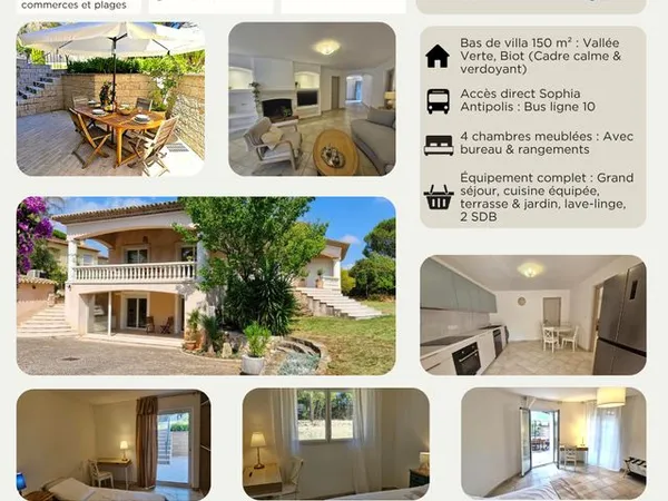 Colocation étudiante de standing - Bas de villa 150 m² avec jardin - Biot / Sophia Antipolis