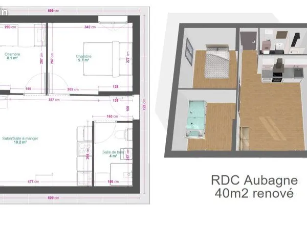 Appartement rénové à neuf, lumineux - 41 m² - Centre d'Aubagne - 159 000