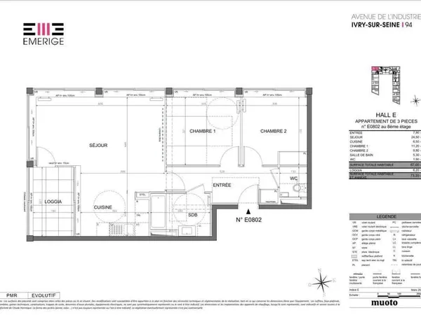 Appartement 3 pièces 67 m²