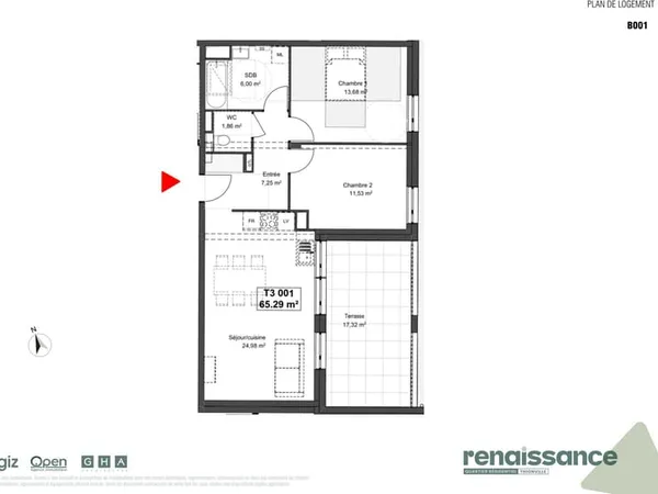 Résidence RENAISSANCE Appartement F3 neuf Lot B1