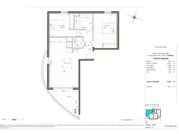 Valbonne – 3 pièces en rez-de-jardin avec terrasse