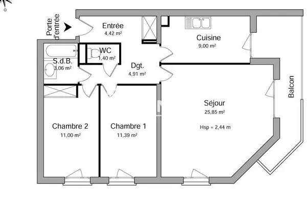 Appartement 3 pièces 71 m²