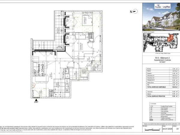 Appartement 3 pièces 66 m²
