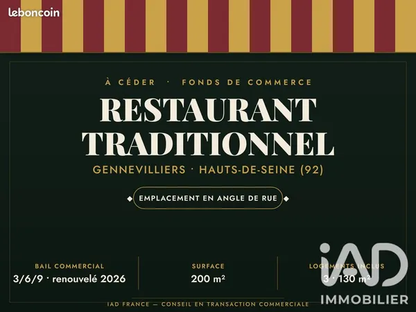 Restauration, restauration rapide 210 m² Gennevilliers