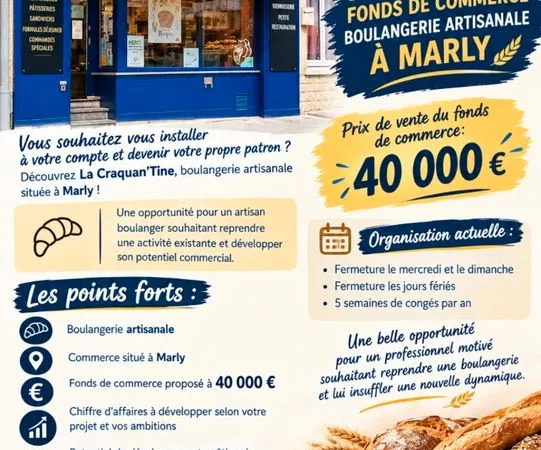 Fond de commerce Boulangerie pâtisserie Marly Valenciennes