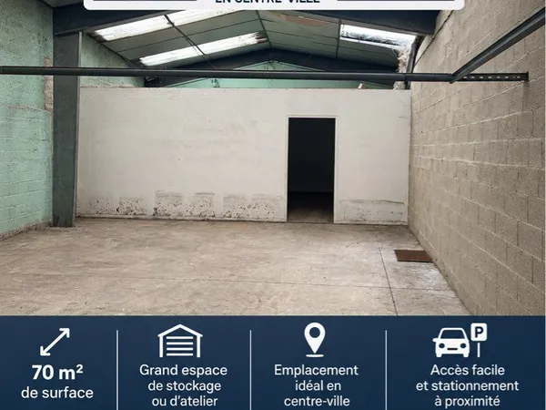 à louer - hangar / espace de stockage de 70 m² en centre-ville