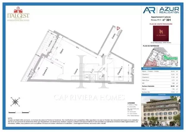 Appartement 3 pièces 66 m²