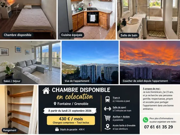 🏠 Chambre disponible en colocation - / Grenoble 📅 Disponible à partir du lundi 21 septembre 2026 Je 