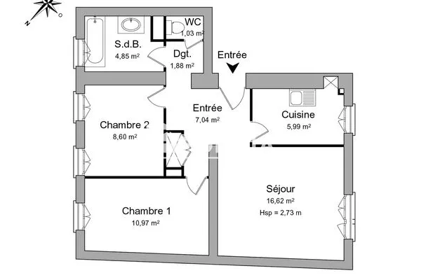 Appartement 3 pièces 57 m²
