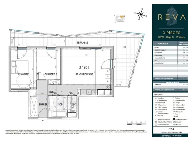 Appartement 3 pièces 61 m²